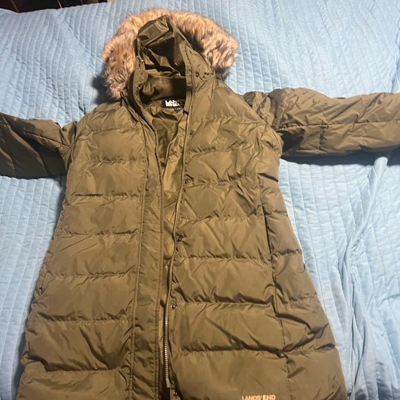 Land end down winter coat with hood Olive - Picture 4 of 5